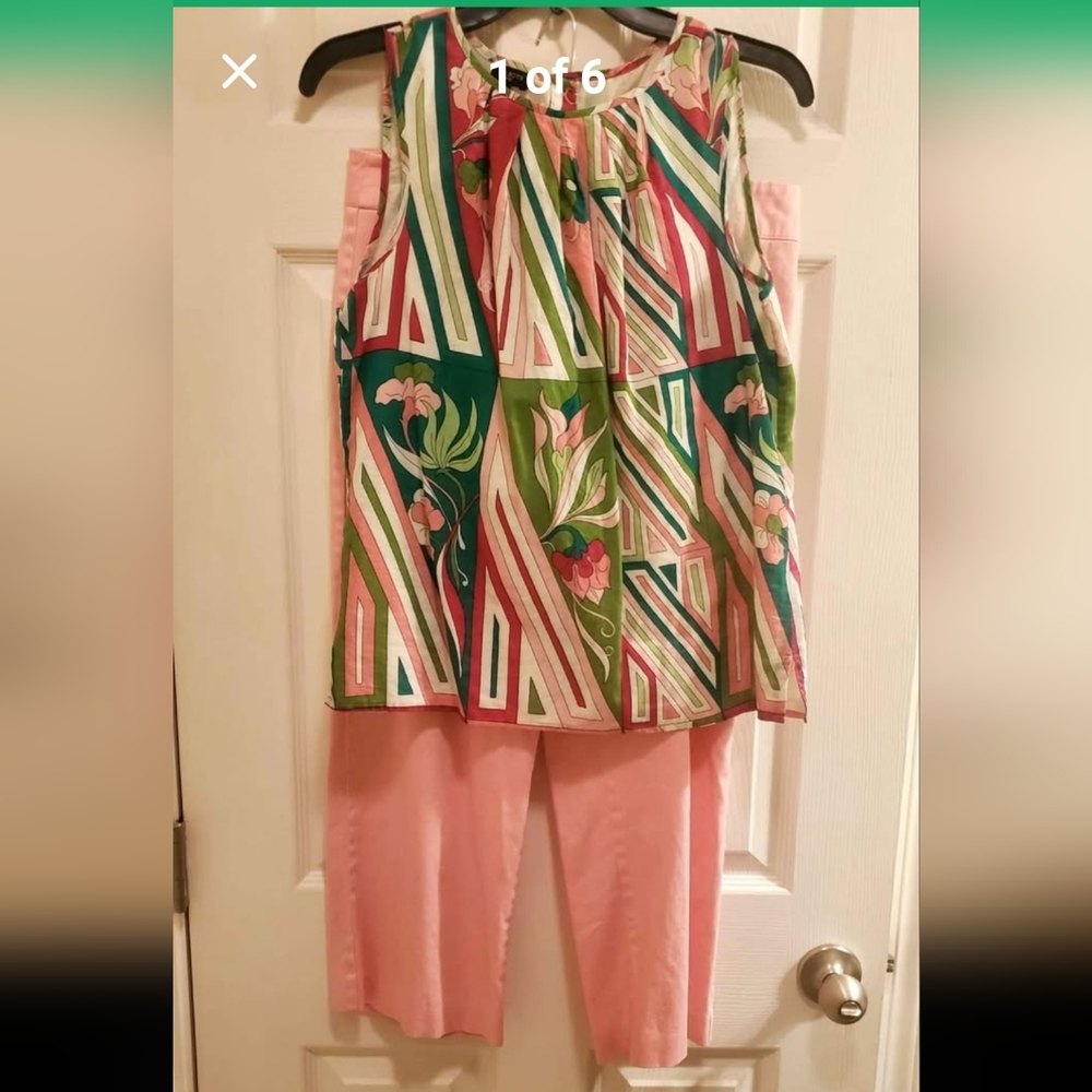 Talbots Multicolor Geometric Floral Blouse